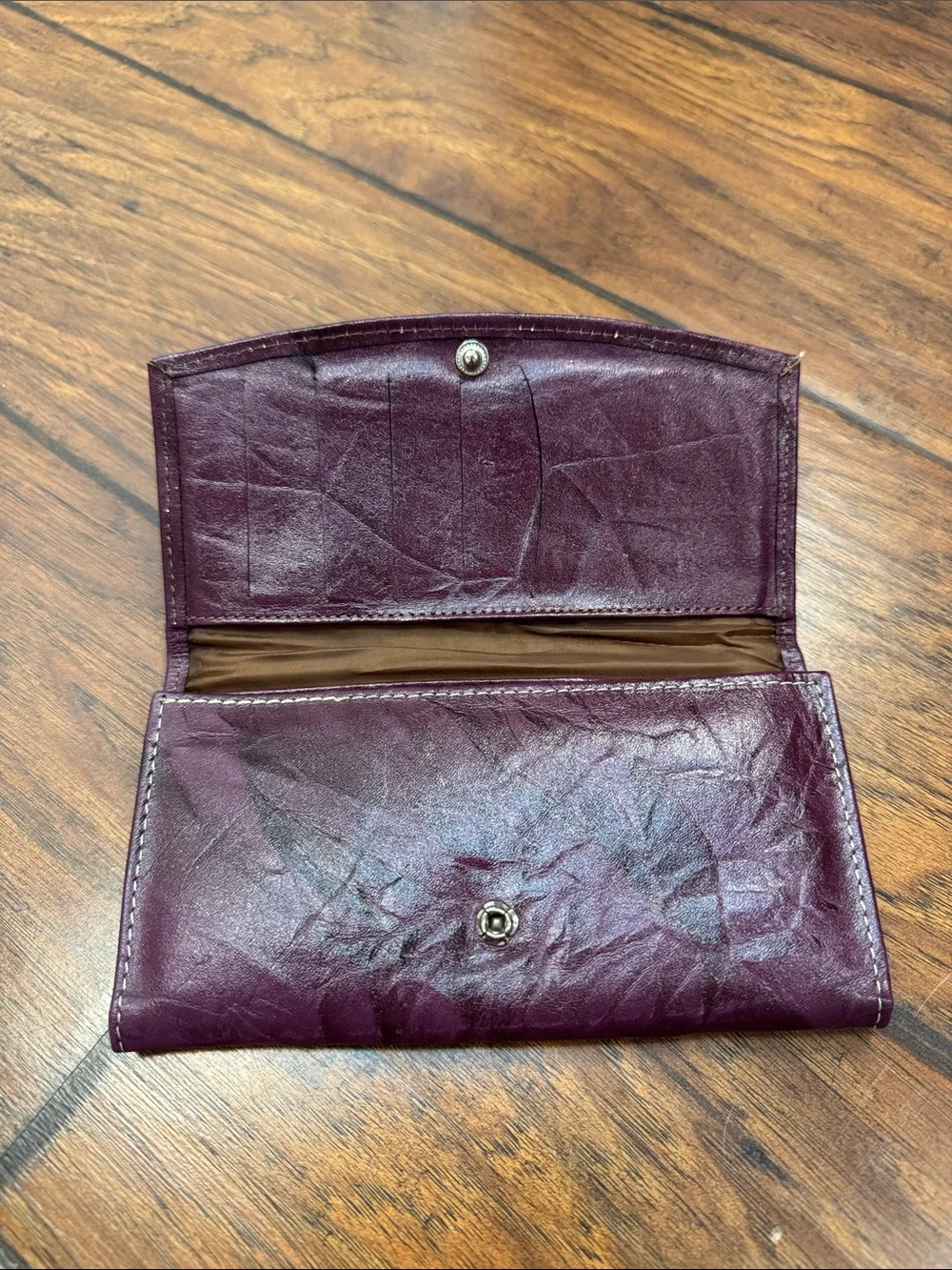 Burgundy Plum Tri Fold Wallet Clutch Organizer Snap Zip Pocket